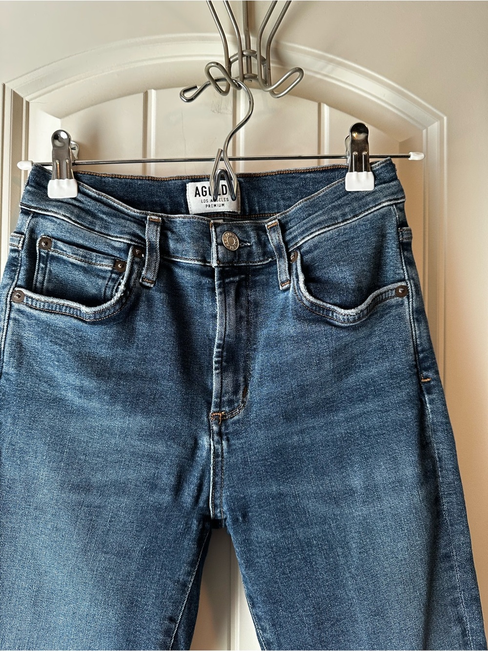 Agolde High-Rise Medium-Dark Blue Skinny Raw Hem Jeans size 27 - Picture 6 of 11